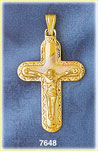 14K Tri Color Gold Jesus Cross Pendant w/Decorative Trim