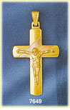 14K Tri Color Gold Cross & Jesus Pendant w/Diagonal Stripes