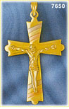 14K Tri Color Gold Cross & Jesus Pendant w/Tri Color Stripes