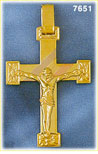 14K Tri Color Gold Cross & Jesus Pendant w/Rectangle Design