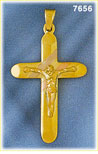 14K Tri Color Gold Jesus On The Cross Pendant w/Tri Color Diagonal Stripes