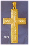 14K Gold Cross w/Diamond Cut Accented Design Pendant