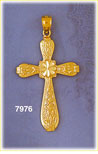 14K Gold Decorative Cross Pendant w/Rounded Arms