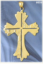 14K Gold Partial Gold Nugget Cross Pendant