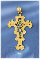 14K Gold Cross Pendant w/Scroll Cutout Design