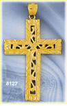 14K Gold Scroll Cutout Cross Pendant