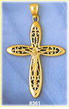 14K Gold Crucifix w/Body Of Christ Over Fleur-di-lis Pattern Pendant
