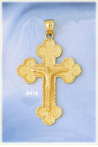 14K Gold Eastern Cross w/Body Of Christ Crucifix Pendant