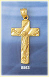 14K Gold Crucifix Pendant w/Jesus & Diagonal Etchings