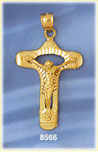 Brilliant 14K Gold Crucifix w/Jesus & Cut Out Center Pendant