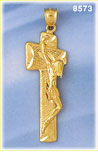 14K Gold Crucifix w/Oblong Cut Out Center & Body Of Jesus Pendant