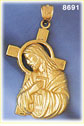 14K Gold Crucifix Behind Jesus Christ Looking Down Pendant
