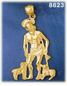 14K Gold Saint Lazarus Statue On Crutches w/Dogs Pendant
