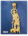 14K Gold Saint Lazarus On Crutches w/Dogs Statue Pendant