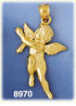 14K Gold Flying Angel Reaching Up Pendant