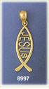 14k gold religious icuthys fish with jesus pendant