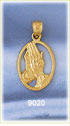 14K Gold Praying Hands In Oval Medallion