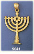 14K Solid Gold Menorah Charm Pendant