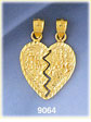 14k gold etched breakaway mizpah heart pendant