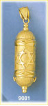 14Kt Gold 3D Mezuzah Pendant w/Star Of David