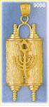 14k gold torah embellished with menorah & jewish star pendant