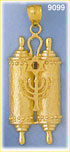 14k gold torah with jewish star & menorah pendant