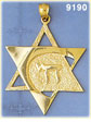 14K Gold Star of David Pendant w/Chai Life