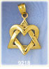 14K Gold Star of David Jewish Star Heart Pendant