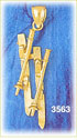 14K Gold 3D Snow Skis and Poles Charm Pendant