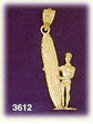 14K Gold 3D Surfer Standing W/Surfboard Charm