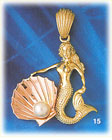 14K Two Color Gold Mermaid-Shell With Pearl Charm