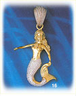 14K Two Color Gold Mermaid Charm Pendant