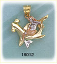 14K Tri Color Gold Mermaid Charm