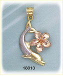 14K Tri Color Gold Dolphin Charm