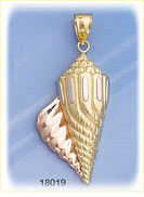 14K Tri Color Solid Gold Shell Charm