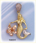 14Kt Tri Color Gold Mermaid Charm