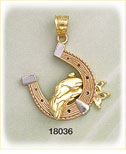 14K Tri Color Gold Horse Shoe Dolphin Charm