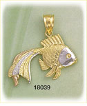 14K Tri Color Gold Fish Charm