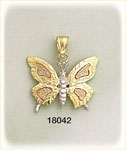 14K Tri Color Gold Butterfly Charm
