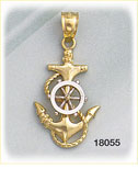 14K Two Color Gold Anchor Charm