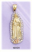 14K Tri Color Gold Virgin Mary Charm