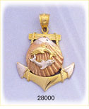 14K Gold Tri Color Anchor Charm