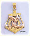 14K Tri Color Gold Anchor Charm