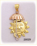 14K Tri Color Gold Sun and Umbrella Charm
