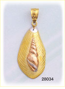 14K Tri Color Gold Shell Charm