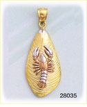 14K Tri Color Gold Lobster Shell Charm