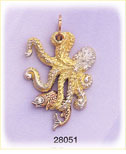 14K Tri Color Gold Octopus Charm