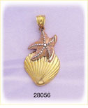 14K Tri Color Gold Sea Shell / Starfish Charm