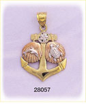 14K Tri Color Gold Anchor / Sea Shells Charm