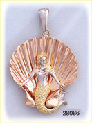 14K Tri Color Gold Mermaid / Shell Charm